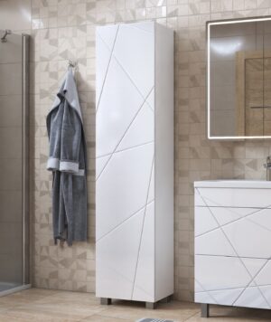 Пенал Geometry 450, 45 см, напольный, цвет белый, 1 дверь, 4 полки, отделение для швабры, в разобранном виде — изображение 5
