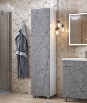 Пенал Geometry 450, 45 см, напольный, цвет бетон, 1 дверь, 4 полки, отделение для швабры, в разобранном виде — изображение 4