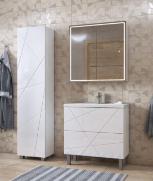 Пенал Geometry 450, 45 см, напольный, цвет белый, 1 дверь, 4 полки, отделение для швабры, в разобранном виде — изображение 2