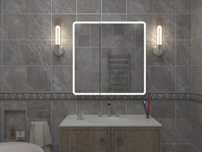 Зеркальный шкаф с подсветкой ENIO 80×80 см, правая, управление на взмах, холодный свет