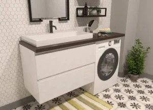 Тумба Malibu Luxe 155 см, подвесная, цвет белый, 2 ящика, с раковиной Малибу, ориентация левая