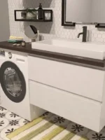 Тумба Malibu Luxe 155 см, подвесная, цвет белый, 2 ящика, с раковиной Малибу, ориентация правая