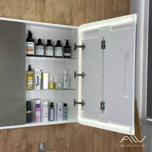 Зеркальный шкаф с подсветкой Cosmetic 120×80 см, сенсорное управление, холодный свет — изображение 3