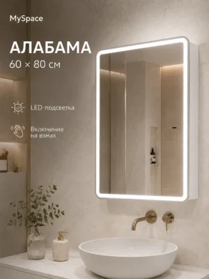 Зеркало-шкаф Алабама 60×80 см MySpace, LED-подсветка, включение на взмах