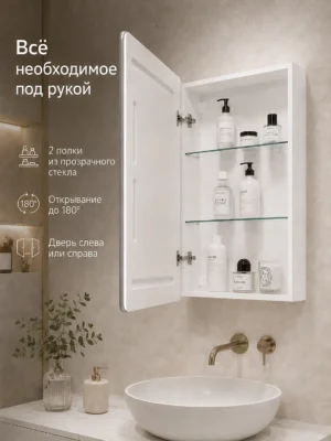 Зеркало-шкаф Алабама 50×80 см MySpace, LED-подсветка, включение на взмах — изображение 2