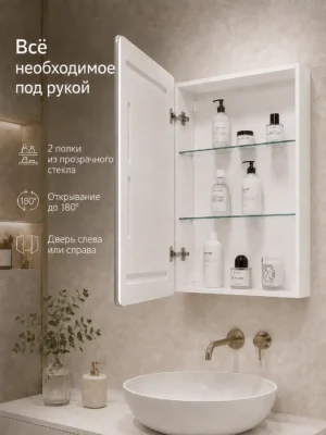 Зеркало-шкаф Алабама 60×80 см MySpace, LED-подсветка, включение на взмах — изображение 2