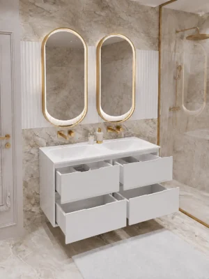 Тумба с раковиной Barcelona Luxe 120 см, 2 чаши, 4 ящика, подвесная, белая — изображение 5