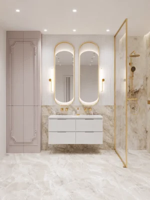Тумба с раковиной Barcelona Luxe 120 см, 2 чаши, 4 ящика, подвесная, белая — изображение 3